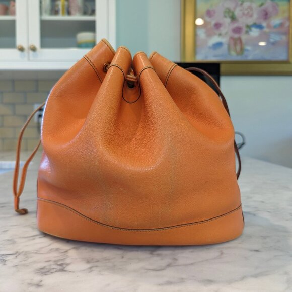 HERMES Vintage Market GM Shoulder Bag Orange Gulliver Leather Circle M 1983 RARE - Picture 3 of 16